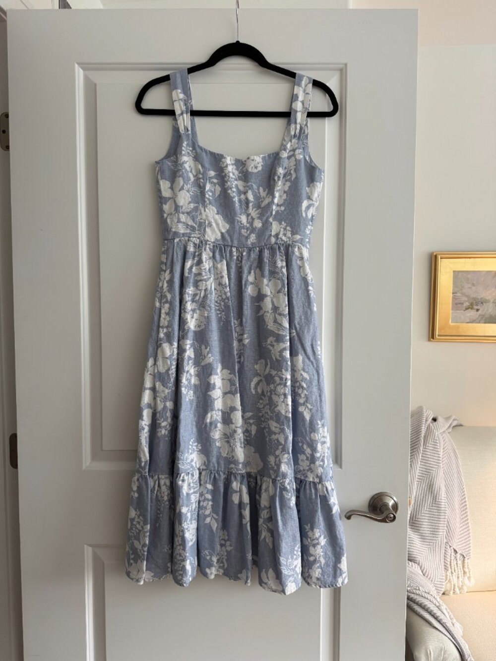 EUC Reformation Bucatini linen midi dress light blue floral - Picture 5 of 6
